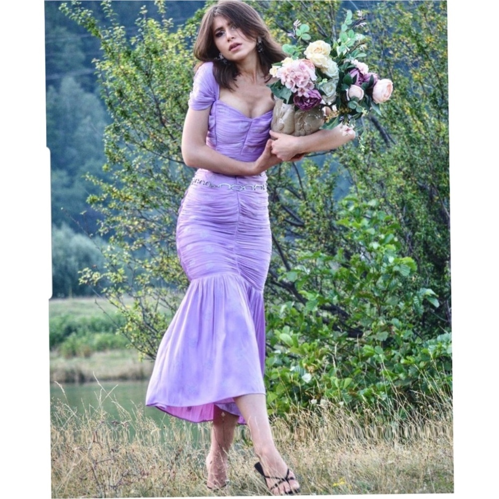 Zara Lilac Ruched Midi Dress